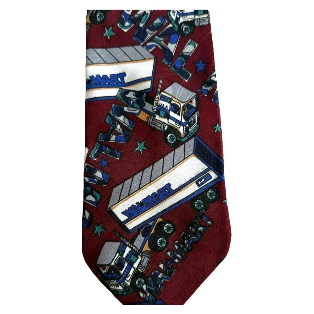 Vintage WALMART Men's Neck Tie Company B Maroon Necktie Semi Trucks